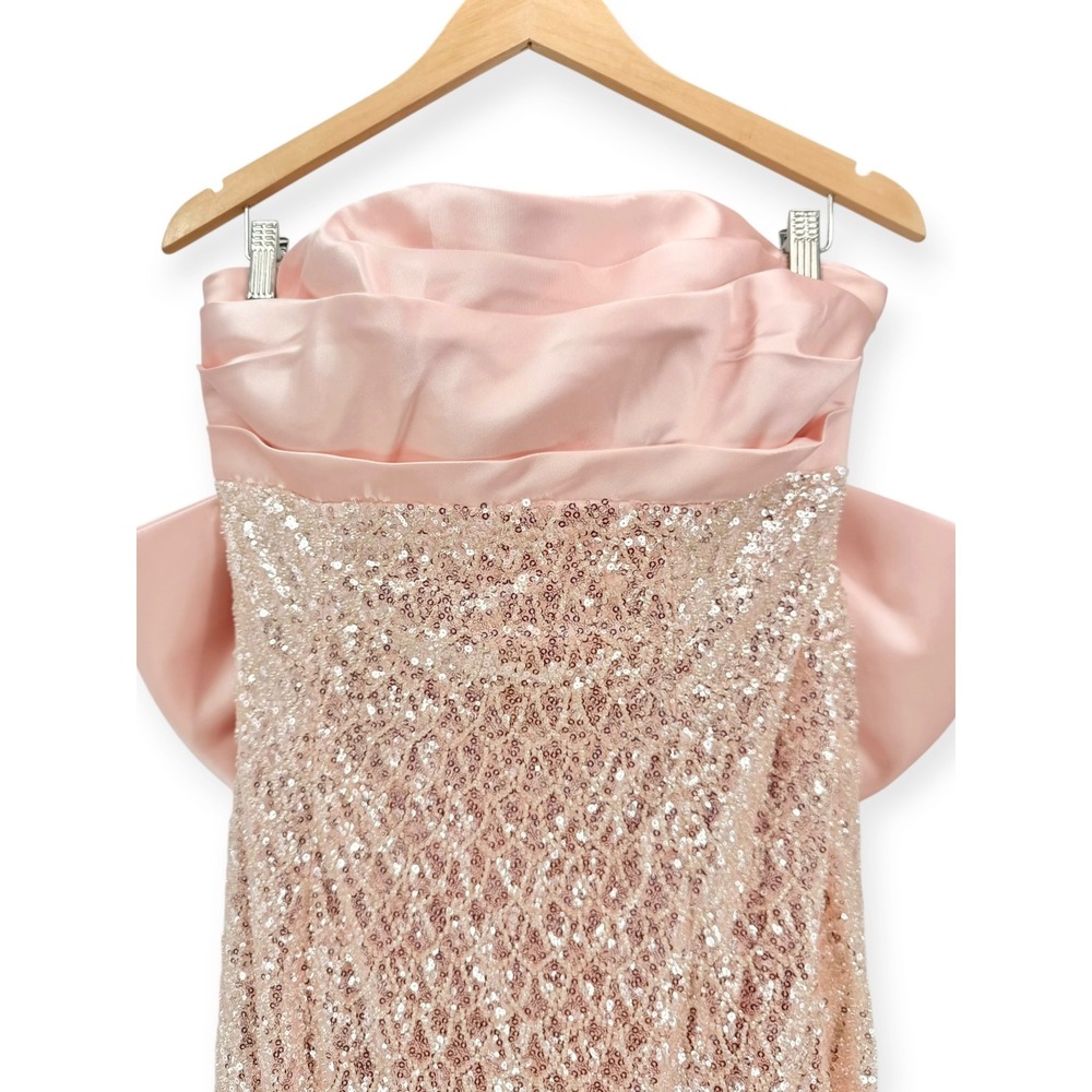 Mac Duggal Blush Pink Strapless Embellished Gown With Back Bow Detail $898 Sz 10 - Picture 10 of 15